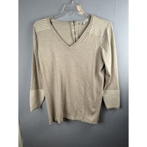 All At Once Women's Sz XL Tan & Off White Long Sleeve Sweater V-neck Back Zipper